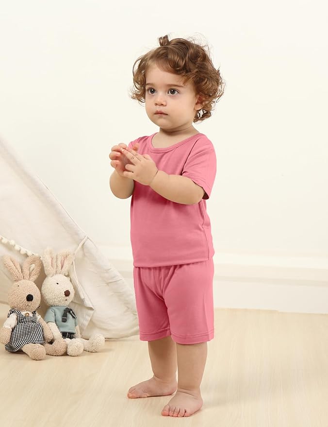 Jimonda Toddler Kids Girls Boys Pajamas Sets Soft Comfy Jammies Tencel Solid Raglan Sleepwear Pajamas Pjs 2pcs Set 18M-8Y