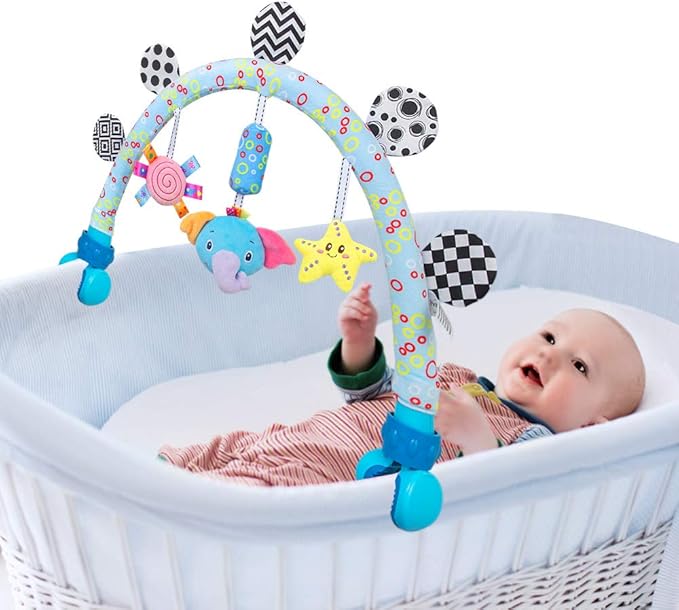 Travel Arch Bassinet Mobile Toys for Infant & Toddlers,Clip on Stroller Toy Crib Accessory & Pram Activity Bar Toy for Indoor and Outdoor (Elephant)