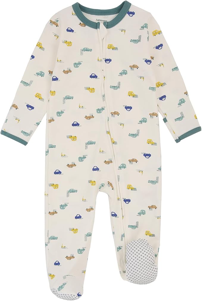 Aablexema Baby Footie Pajama with Mitten Cuffs, Double Zipper Infant Cotton clothes Sleeper Pjs, Footed Sleep Play