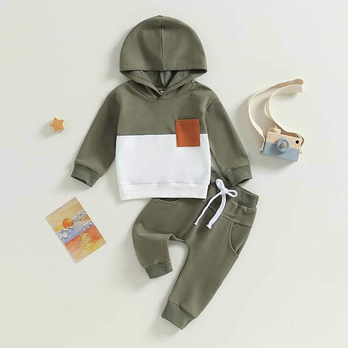 2Pcs Baby Boys Hoodie Tops Pants Set Dinosaur Deer Print Sweatsuit Fall Winter Outfits