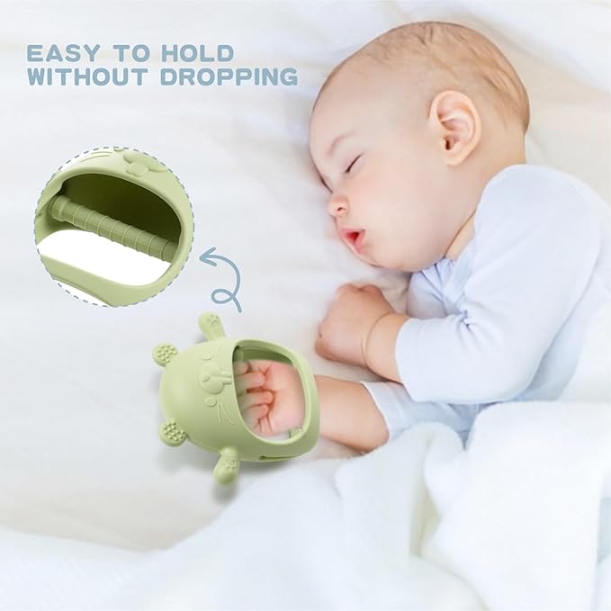 Baby Fruit Feeder with Popsicle Mold Cute Teething Toys Silicone Teethers for Babies 3-12 Months for Baby Feeding Gift (GreenB)