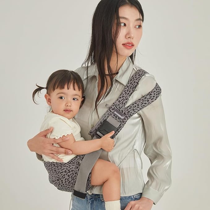 GOOSEKET 365 Toddler Carrier, 100% Cotton, Lightweight, Easy-to-USE, Portable, Suitable from 6-48 Months, Supports UP to 44LBS (Gray Leopard)