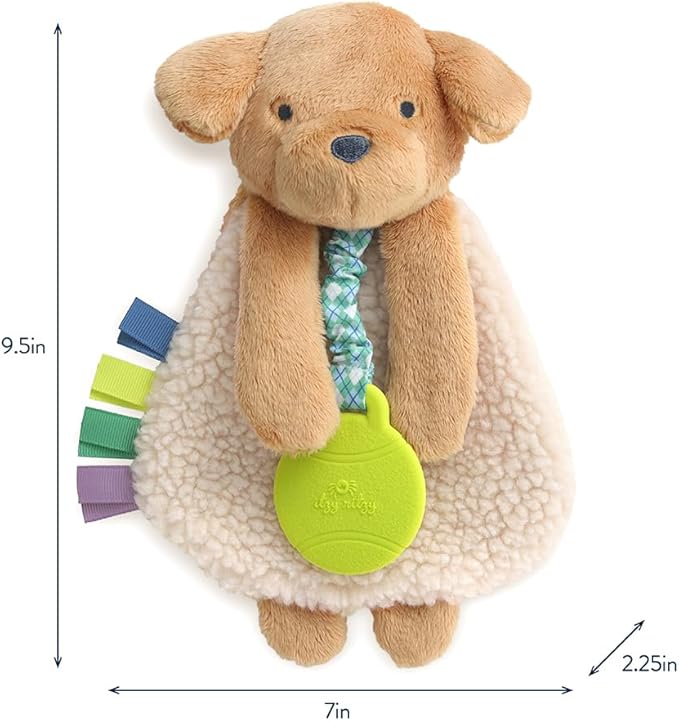 Itzy Ritzy - Itzy Lovey Including Teether - Baby Lovey with Teether, Textured Ribbons & Dangle Arms - Features Crinkle Sound, Sherpa Fabric and Minky Plush (Puppy)