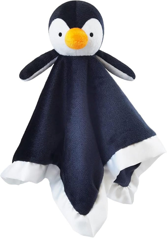 Baby Black Penguin Soft Stuffed Animal Security Blanket, Plush Penguin Character Lovey Blanket, Baby Shower/Nursery Gift, Newborn Infant Toddler Snuggle Blankie for Boys Girls, 13 Inches