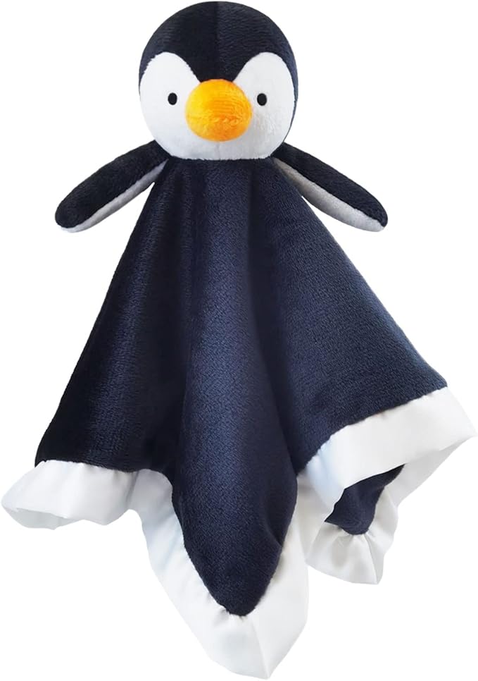 Baby Black Penguin Soft Stuffed Animal Security Blanket, Plush Penguin Character Lovey Blanket, Baby Shower/Nursery Gift, Newborn Infant Toddler Snuggle Blankie for Boys Girls, 18 Inches
