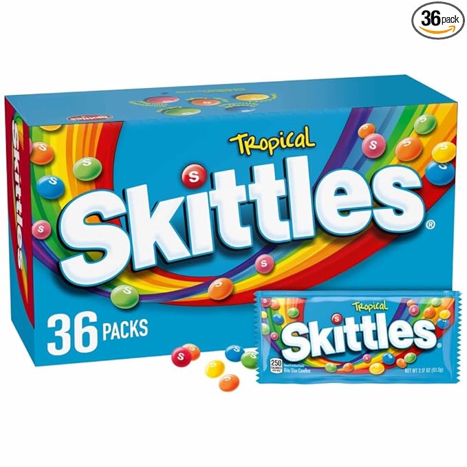 SKITTLES Candy, Tropical Bulk Candy 2.17-Ounce, 36 Packs of Individually Wrapped Candy Bulk Box