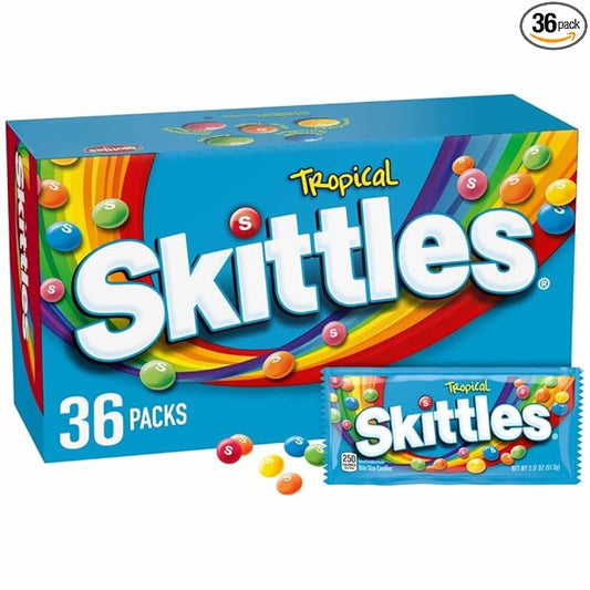 SKITTLES Candy, Tropical Bulk Candy 2.17-Ounce, 36 Packs of Individually Wrapped Candy Bulk Box