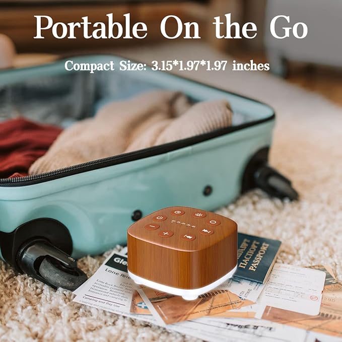 Meditation White Noise Machine Sound Machine 30 Soothing Sounds 12 Night Light 5 Auto-Off Timer Portable Sleep Machine for Travel Powered by AC or USB Sleep Therapy for Baby Kids Adults (Wood Grain)