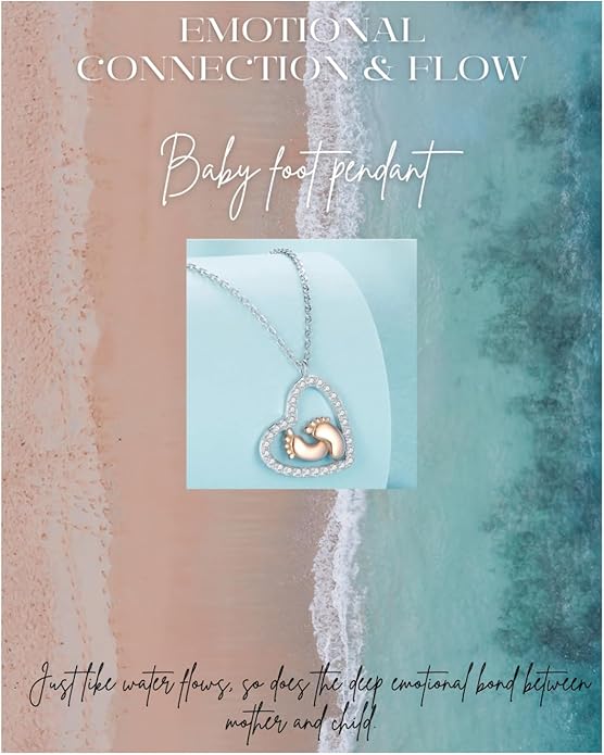 Pregnancy Necklace Gift for Mom to Be, First time Mom, Maternity Keepsake, Pregnant Wife, Baby Shower Keepsake for Expecting Mother, Baby Feet Heart Pendant with Message Card