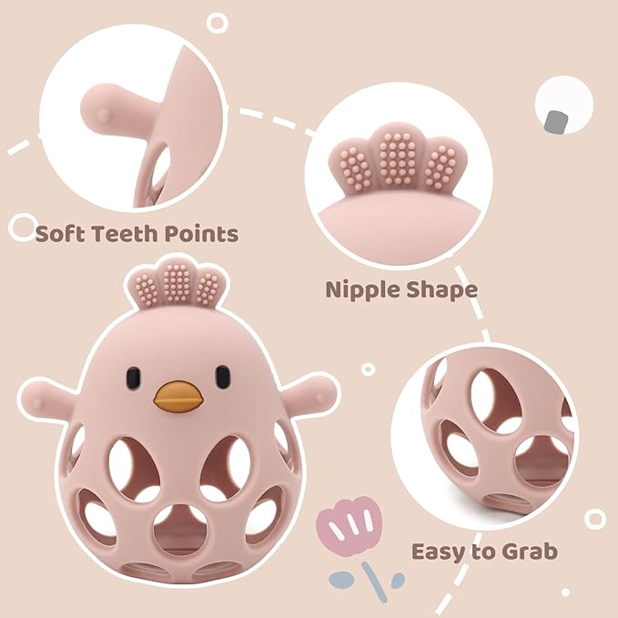 Baby Teething Toys Silicone Teethers - Babies Toys Chew Toys Food Grade Silicone for Sucking Needs, BPA Free for 0-6 6-12 Months(Pink White)