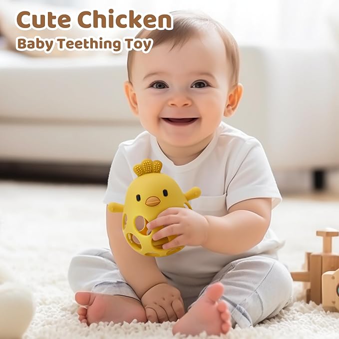 Baby Teething Toys Silicone Teethers - Babies Toys Chew Toys Food Grade Silicone for Sucking Needs, BPA Free for 0-6 6-12 Months(Yellow White)