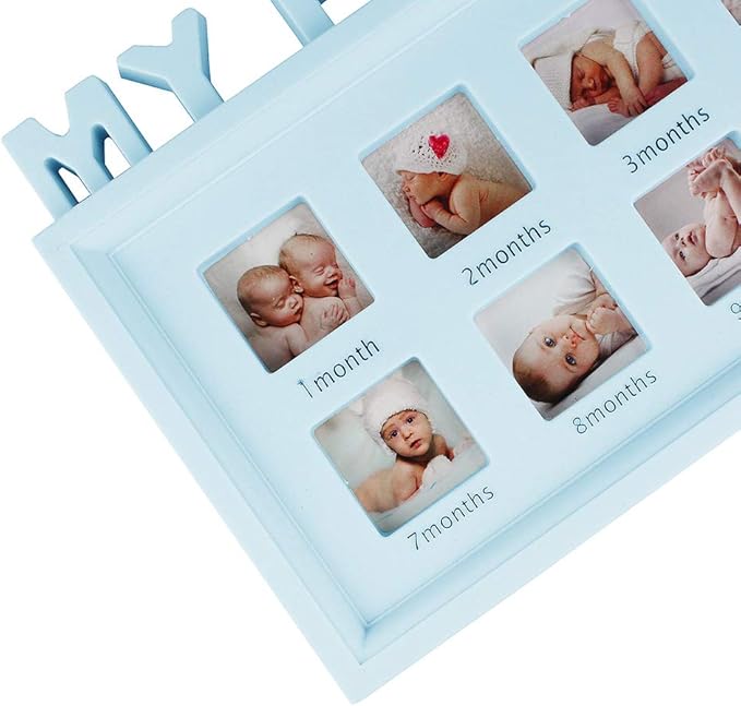 My First Year Frame Baby Picture Keepsake Frame for Photo Memories, Blue