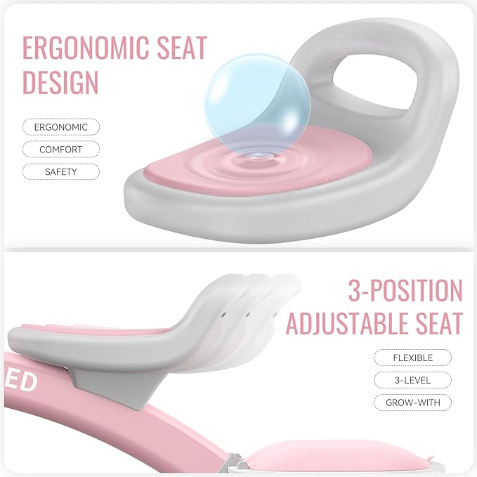 SEREED Colorful Lighting Toddler Tricycle for 2-5 Years Old Girls, Adjustable Seat&Handlebar Trike, Removable Basket, Birthday Gift Idea for Kids Ages 2+ (Pink)