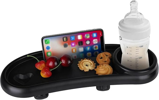 Stroller Snack Tray,Adjustable Snack Tray for Stroller with Cup Holder and Phone Holder,Enlarged Thickened Accessories, Non-slip Handle Clip Suitable for Round Tube Flat Tube Handrails