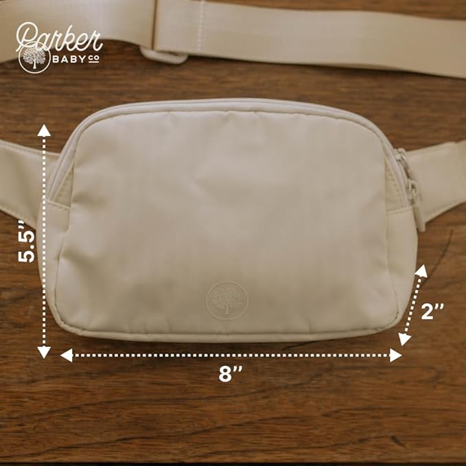 Parker Baby Diaper Belt Bag - Portable Fanny Pack Diaper Bag, Crossbody Bag for Moms - "Birch Belt Bag" - Cream