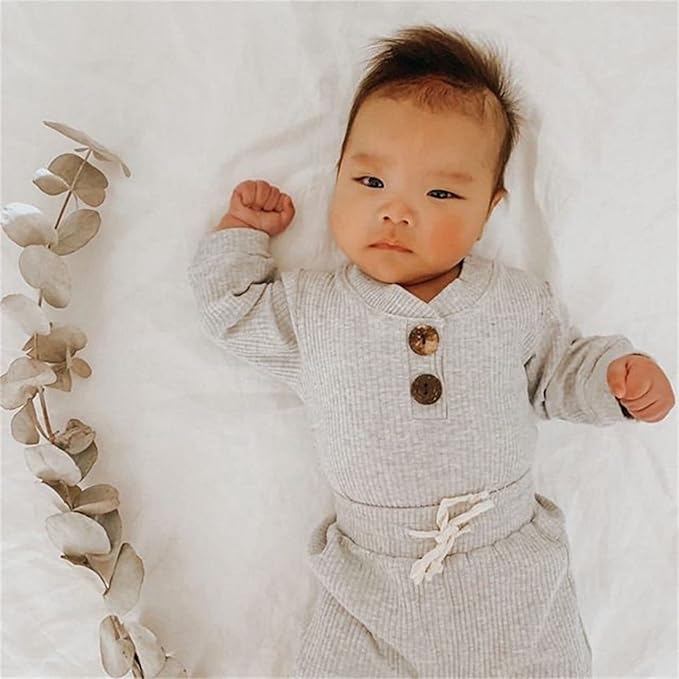 CIYCUIT Newborn Baby Boy Clothes Ribbed Knit Long Sleeve Bodysuit Pants 2-Piece Fall Winter Outfits