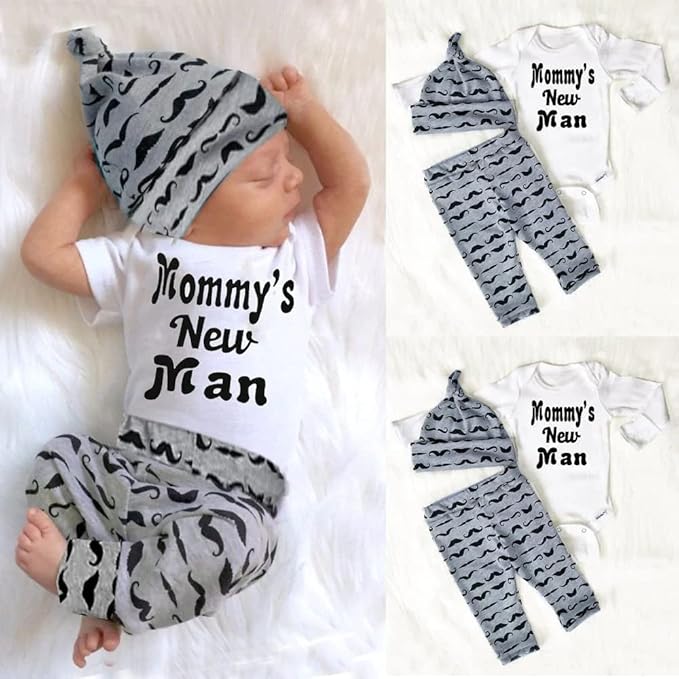 Newborn Infant Baby Clothes Long Sleeve Romper + Pants + Hat 3PCS Outfits Set