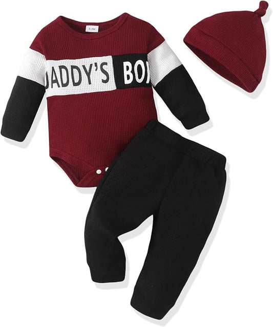 SUNNY PIGGY Baby Boy Clothes Newborn Infant Boys Outfits Romper Hat Pants 3PC Set 0-3 3-6 6-12 12-18 Month Clothing Gift