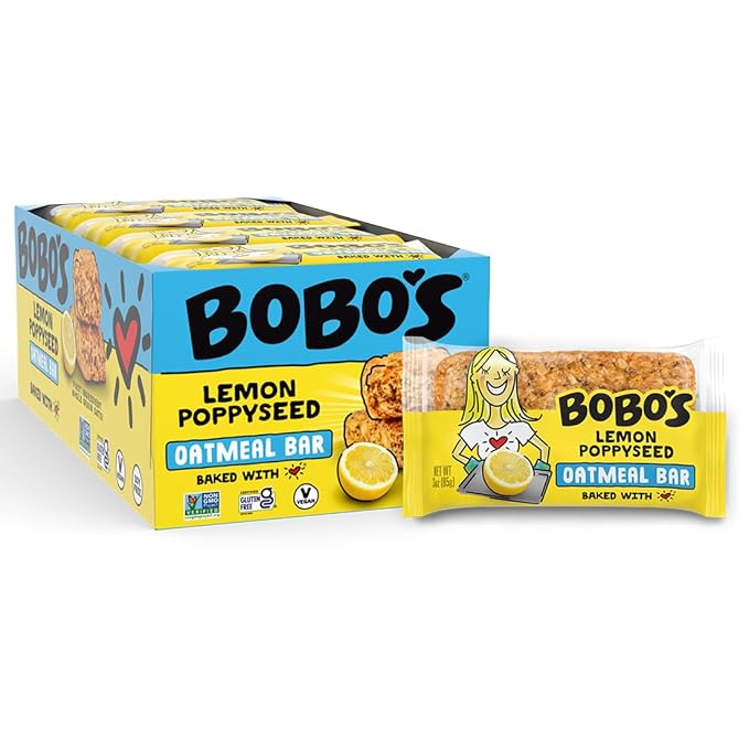 Bobo's Oatmeal Bars, Lemon Poppyseed, Gluten Free Vegan Whole Grain Oat Bars, Pack of 12