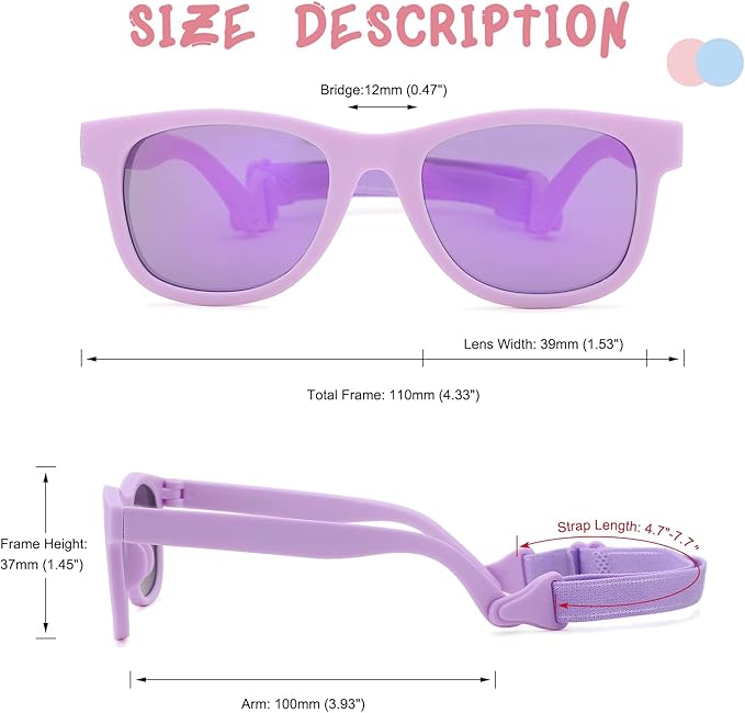 COASION Bendable Flexible Polarized Newborn Baby Sunglasses with Strap for Infant Boys Girls Age 0-12 Months CA8042