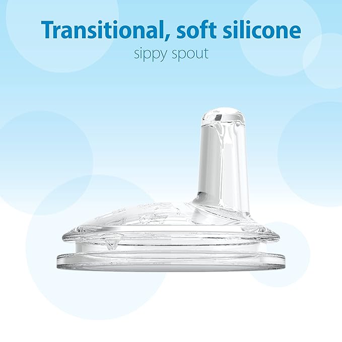 Dr. Brown's Milestones Wide-Neck Sippy Spout Bottle with 100% Silicone Handles, Easy-Grip Handles with Soft Sippy Spout, 9oz/270mL, Light-Pink & Ecru, 2-Pack, 6m+