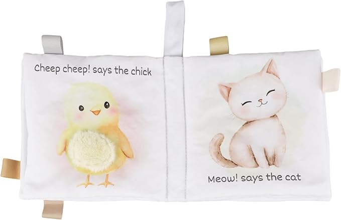 Ali+Oli Baby Cloth Book – Soft Sensory Crinkle Book for Infants 0-12 Months – Early Learning Touch & Feel Tummy Time Toy – Colorful taggies - Newborn Shower Gift - Farm Animals