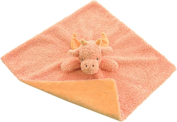 Baby Orange Dragon Soft Stuffed Animal Security Blanket, Plush Dinosaur Character Lovey Blanket, Baby Shower/Nursery Gift, Newborn Infant Toddler Snuggle Blankie for Boys Girls, 14 Inches