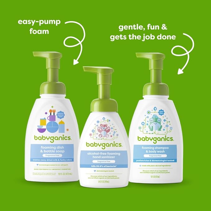 Babyganics Baby Shampoo + Body Wash Pump Bottle, Fragrance Free, 16oz, 3 Pack