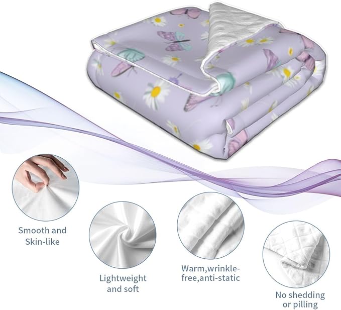 Baby Blanket Butterfly Daisy Flower Purple for Boy Girl Newborn 30x40 Inch Toddler Infant Nursery Throw Blankets Double Layer Comfy Soft Plush Stroller Crib Quilt