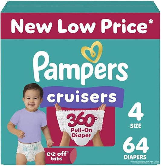 Pampers Diapers - Cruisers 360 - Size 4, 64 Count, Babyproof up to 100% Leakproof Pull-On Diaper