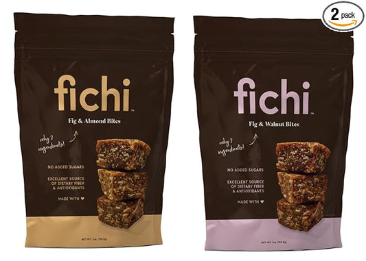 Fichi Fig and Nut Bites, a Wholesome and Delicious Gluten-Free Italian Fruit and Nut Snack, 3.5oz Bags (Two Pack, Variety)