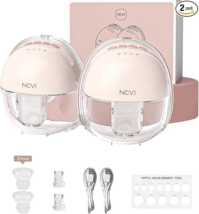 NCVI Wearable Hands Free Breast Pump, 4 Modes & 9 Levels with Multitronic Suction, Ultra-Quiet <45dB, Long Battery Life (150min), 21/24mm Flange Insert, Portable Electric Breastfeeding Pump for Moms