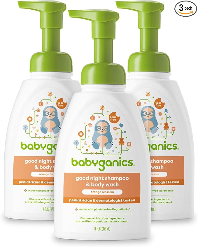 Babyganics Baby Shampoo + Body Wash Pump Bottle, Orange Blossom, Non-Allergenic and Tear-Free, 16 Fl Oz (Pack of 3), Packaging May Vary
