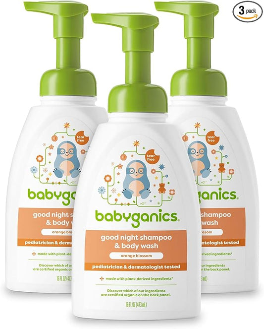 Babyganics Baby Shampoo + Body Wash Pump Bottle, Orange Blossom, Non-Allergenic and Tear-Free, 16 Fl Oz (Pack of 3), Packaging May Vary