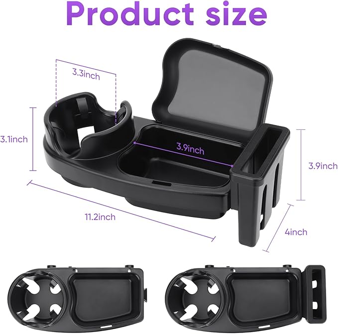 Universal Stroller Snack Tray, 3 in 1 Stroller Cup Holder with Phone Holder and Silicone Flexible Arms Grip, Stroller Tray Attachment Compatible with Uppababy, Baby Jogger, Britax (Snack Tray)