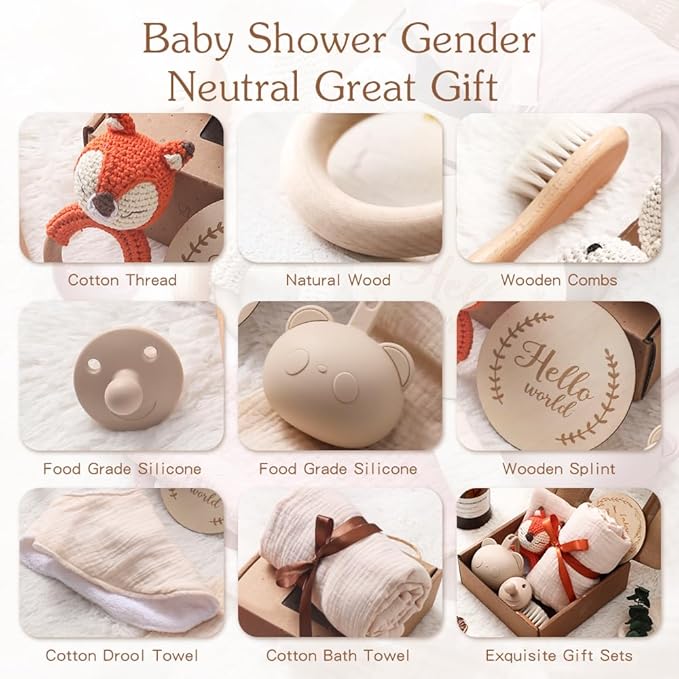 EERKEOD Baby Gift Set for Newborn New Baby Gift Set - Newborn Baby Essentials Baby Bath Set with Baby Blanket Baby Rattle - New Born Baby Girls Gift & Baby Boy Gifts for Baby Shower