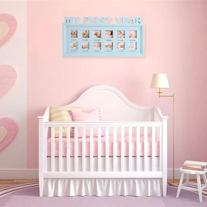 My First Year Frame Baby Picture Keepsake Frame for Photo Memories, Blue