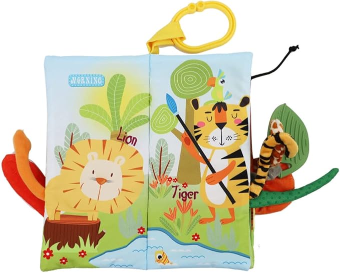 Jungle Baby Stroller Toys,Baby Books 0-6 Months,Touch and Feel Crinkle Cloth Books for Babies Infant Newborn Toys 0-3-6-12-18 Months, Interactive,Shower Gifts for Boys Girls