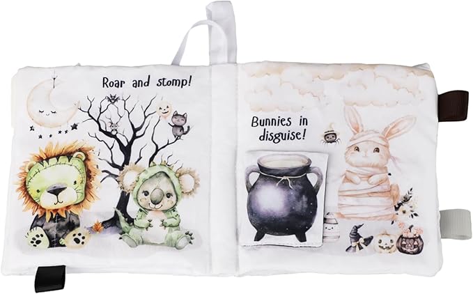 Ali+Oli Baby Cloth Book – Soft Sensory Crinkle Book with Teether for Infants 0-12 Months – Early Learning Touch & Feel Tummy Time Toy – Newborn Shower Gift for Christmas - Halloween Paws