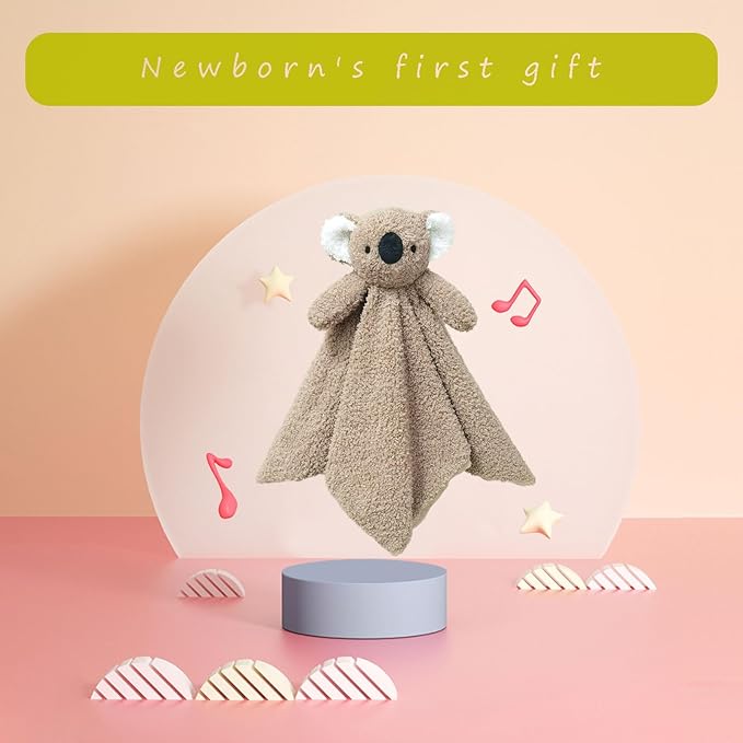Baby Brown Koala Soft Stuffed Animal Security Blanket, Plush Koala Character Lovey Blanket, Baby Shower/Nursery Gift, Newborn Infant Toddler Snuggle Blankie for Boys Girls, 18 Inches