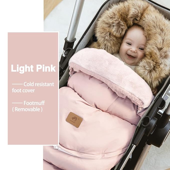 Fairy Baby Winter Cold Universal Stroller Bunting Bag for Baby Toddler-Waterproof Windproof Car Seat Cover Stroller Footmuff - Dog Outdoor Sleeping Bag with Oversized Fur Collar (Pink)