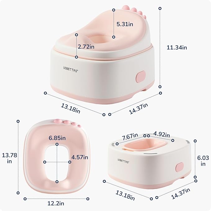 3 in 1 Potty Training Toilet, Dinosaur Toddler Potty Training Seat for Boys Girls with Comfortable Cushion, Easy-to-Clean and Anti-Slip Potty Training Step Stool for Toilet (Pink)