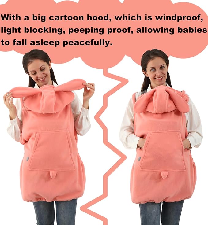 Baby Carrier Cover Stroller Cover -Newborn Hooded Stretchy Cloak Reversible,Cloak Kangaroo Hoodie Baby, Suit for All Seasons-Pink