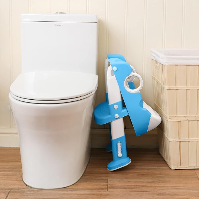 Potty Training Toilet Seat with Step Stool Ladder for Boys and Girls Baby Toddler Kid Children Toilet Training Seat Chair with Handles Padded Seat Non-Slip Wide Step(Blue)