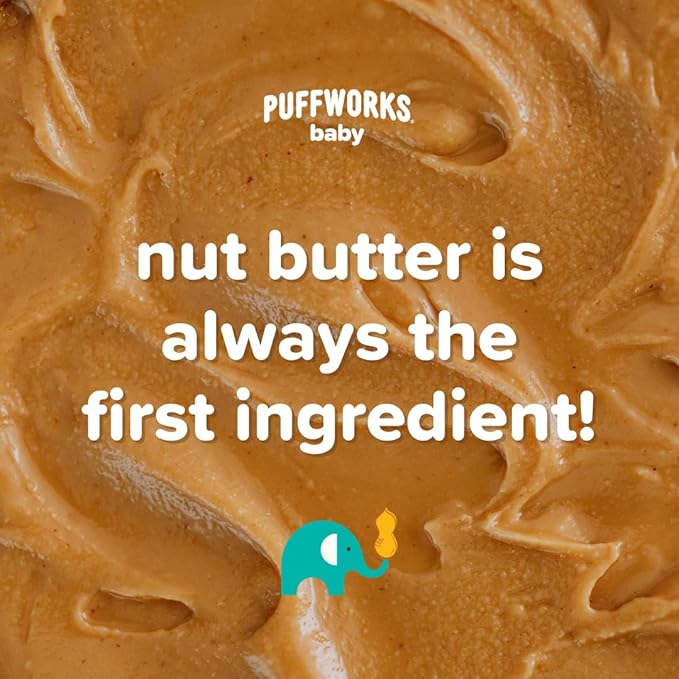 Puffworks Baby Organic Almond Butter Puffs, with Peanut Butter, Plant Protein, USDA Organic, Gluten-Free, Vegan, Non-GMO, Kosher, 1.0 Ounce (Pack of 6)