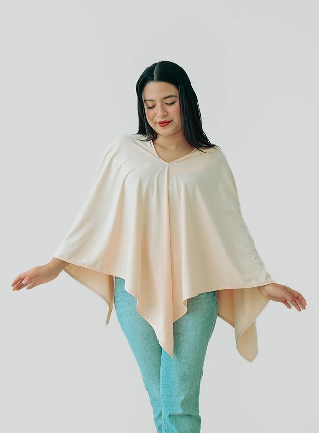 Privacy Nursing Cover Poncho Peruvian Pima Cotton – Soft Peach 4-in-1: Breathable Shawl, Breastfeeding Accessories, Pumping Accessories, Scarf, Summer Nursing Cover Up.