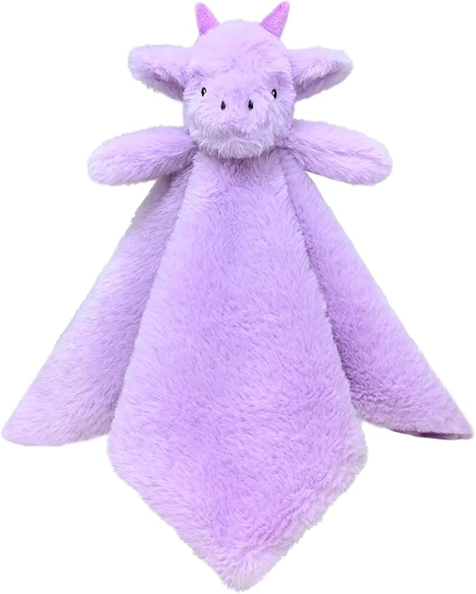 Baby Purple Dragon Soft Stuffed Animal Security Blanket, Plush Dinosaur Character Lovey Blanket, Baby Shower/Nursery Gift, Newborn Infant Toddler Snuggle Blankie for Girls Boys, 14 Inches