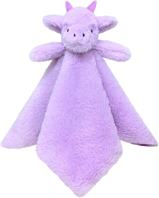 Baby Purple Dragon Soft Stuffed Animal Security Blanket, Plush Dinosaur Character Lovey Blanket, Baby Shower/Nursery Gift, Newborn Infant Toddler Snuggle Blankie for Girls Boys, 14 Inches