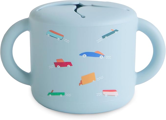 mushie Silicone Snack Cup | Spill Proof Food Container for Toddler and Baby (Retro Cars)