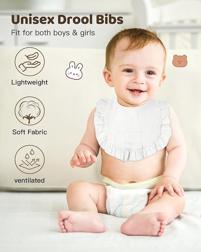 Lictin 8-Pack Muslin Baby Bibs - Bandana Drooling and Teething Bibs, Unisex Cotton